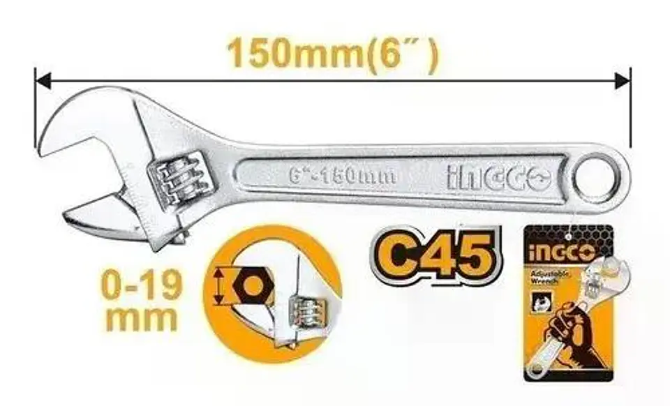 Llave Francesa Ajustable 150 Mm 6 Pulgadas Ingco Hadw131062 3