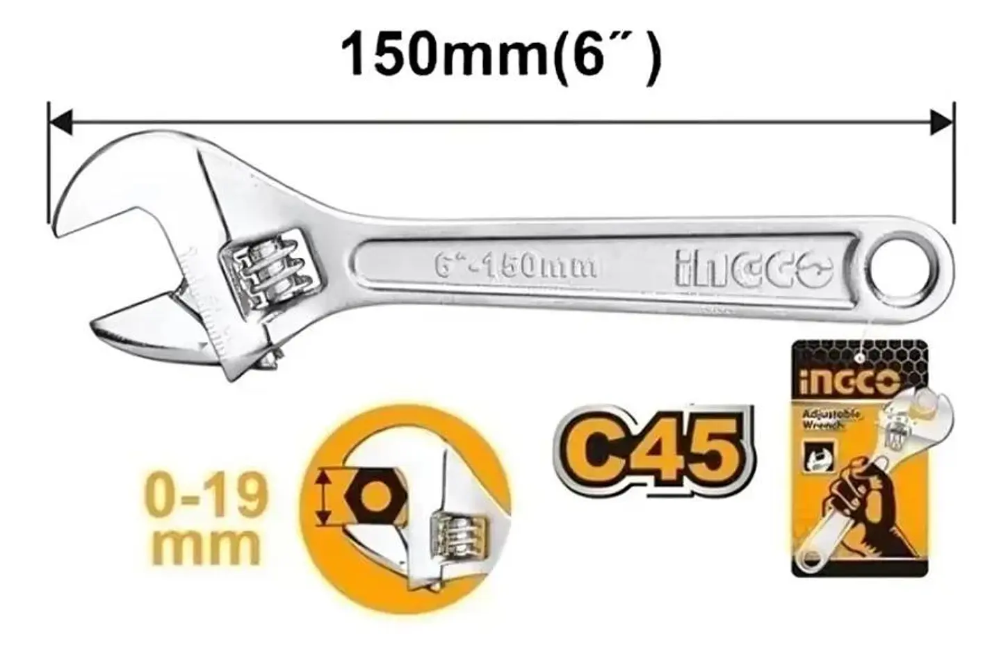 Llave Francesa Ajustable 150 Mm 6 Pulgadas Ingco Hadw131062 4