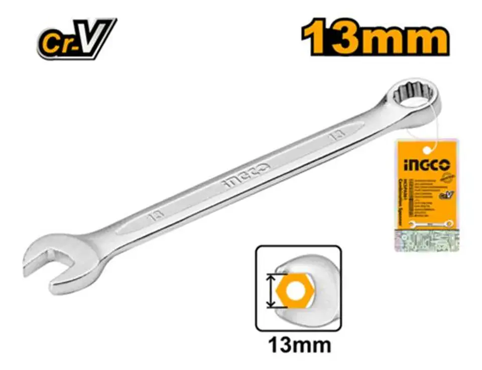 Llave Combinada Punta Corona 13 Mm X 171 Mm Ingco Hcspa131 Cromado 3