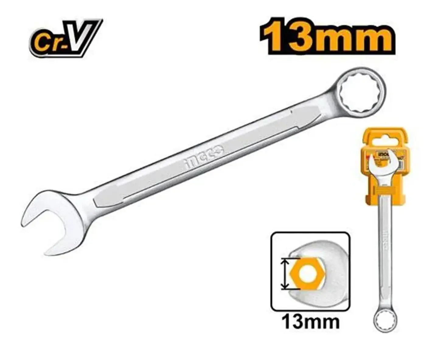 Llave Combinada Punta Corona 13 Mm X 171 Mm Ingco Hcspa131 Cromado 7