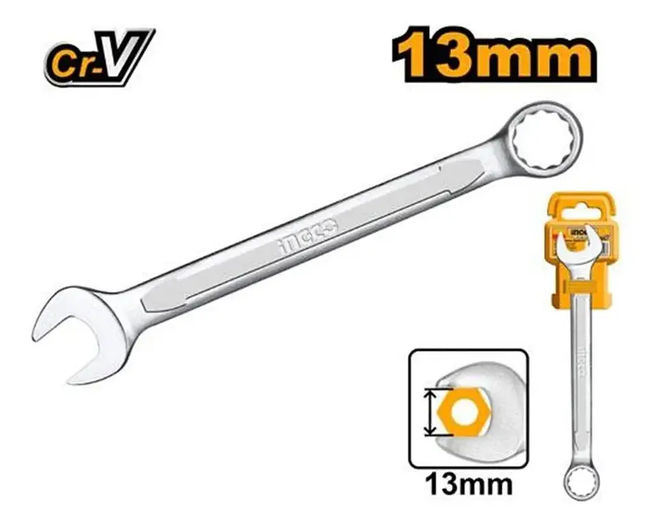Llave Combinada Punta Corona 13 Mm X 171 Mm Ingco Hcspa131 Cromado 7