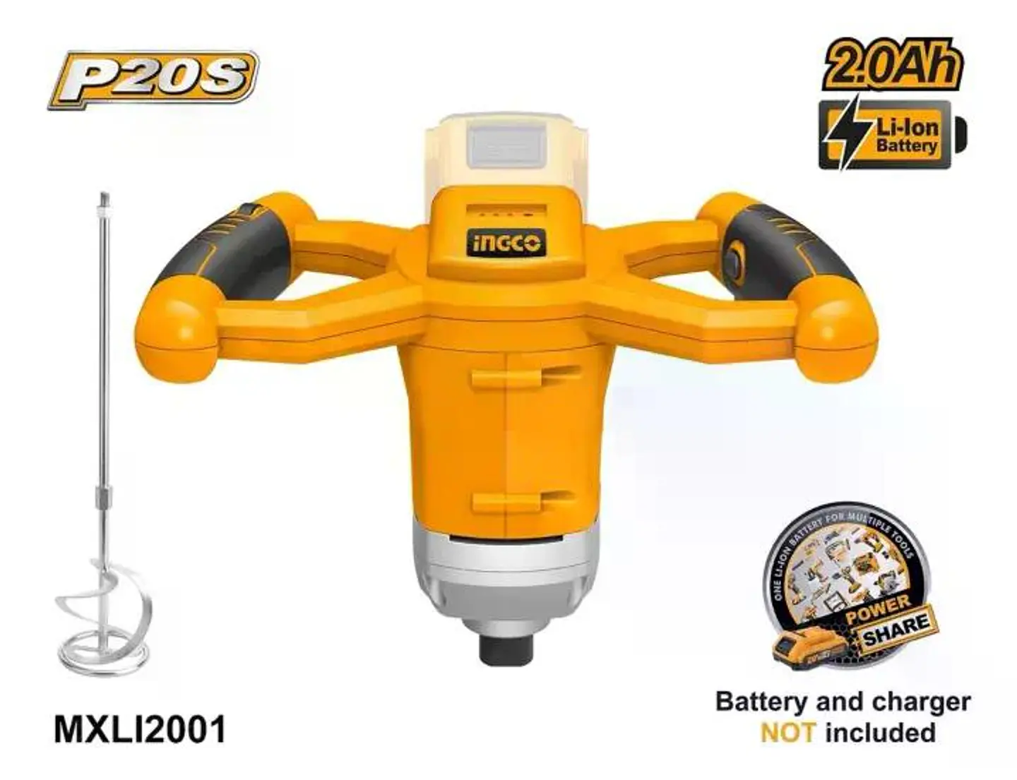 Mezclador Industrial Inalámbrico Ingco 20v + Paleta Mxli2001 5