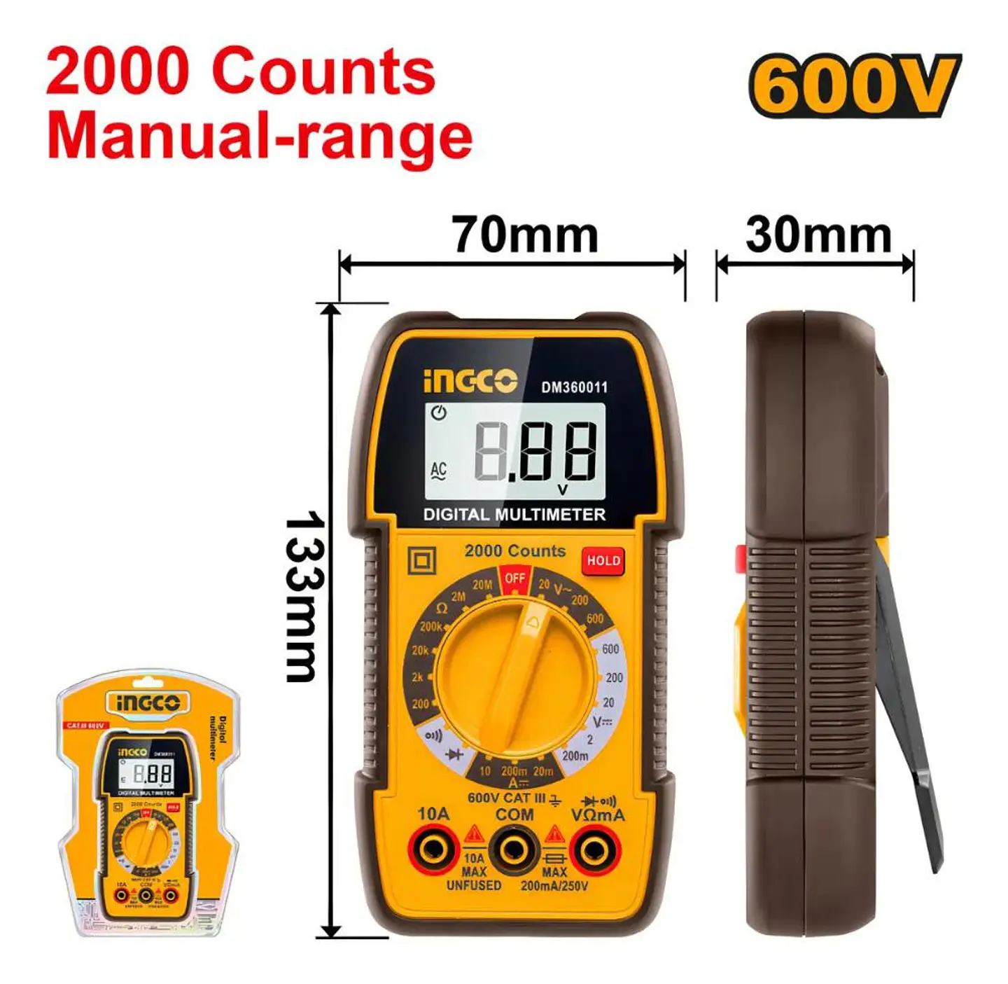 Multimetro Tester Digital Industrial 2000 Cuentas 600v Ingco 2
