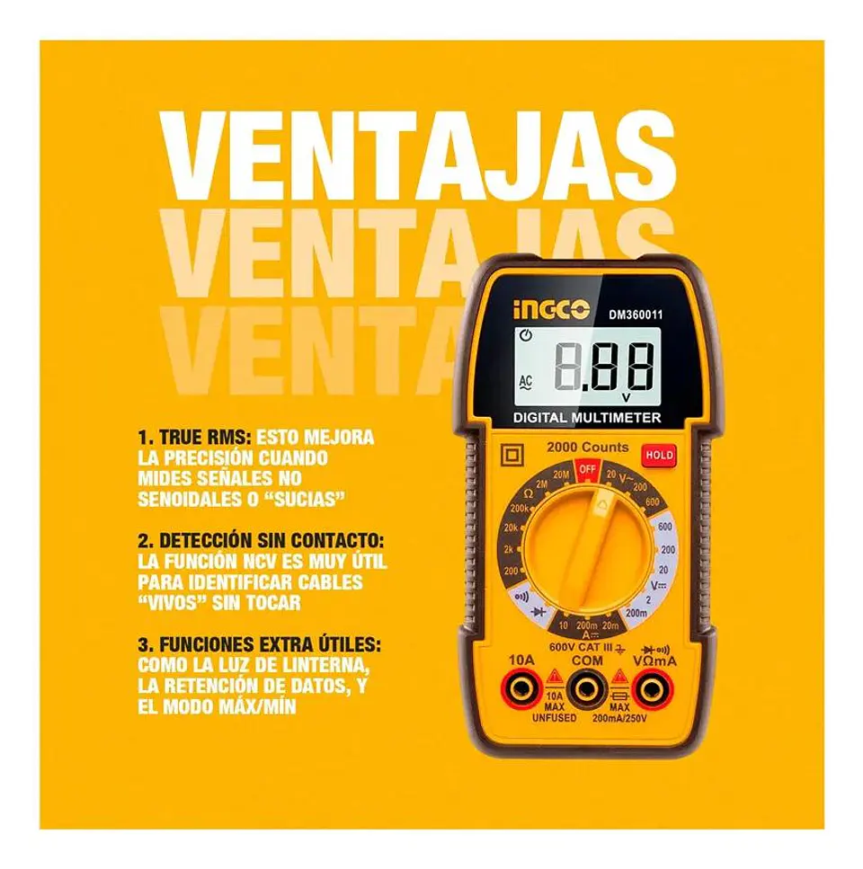 Multimetro Tester Digital Industrial 2000 Cuentas 600v Ingco 5