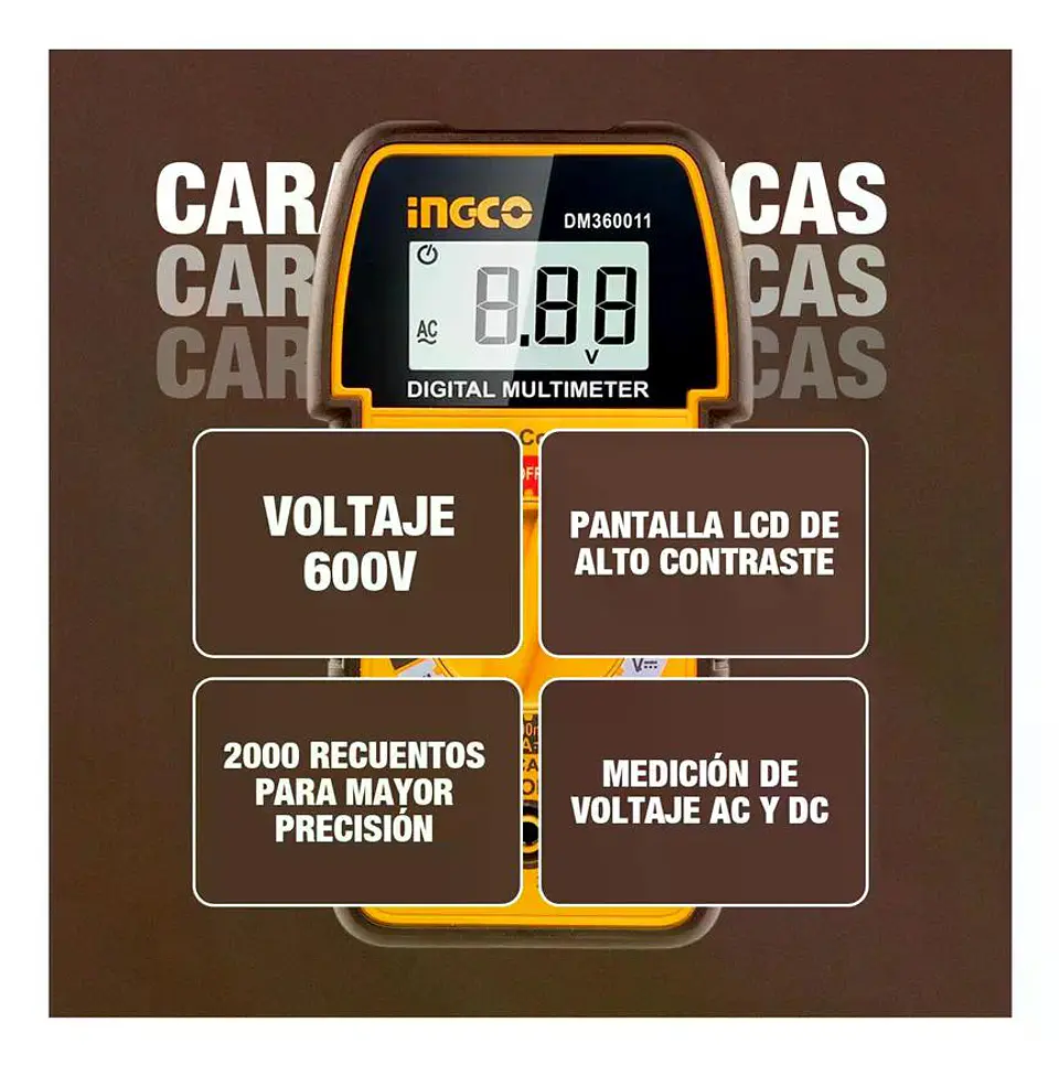 Multimetro Tester Digital Industrial 2000 Cuentas 600v Ingco 7