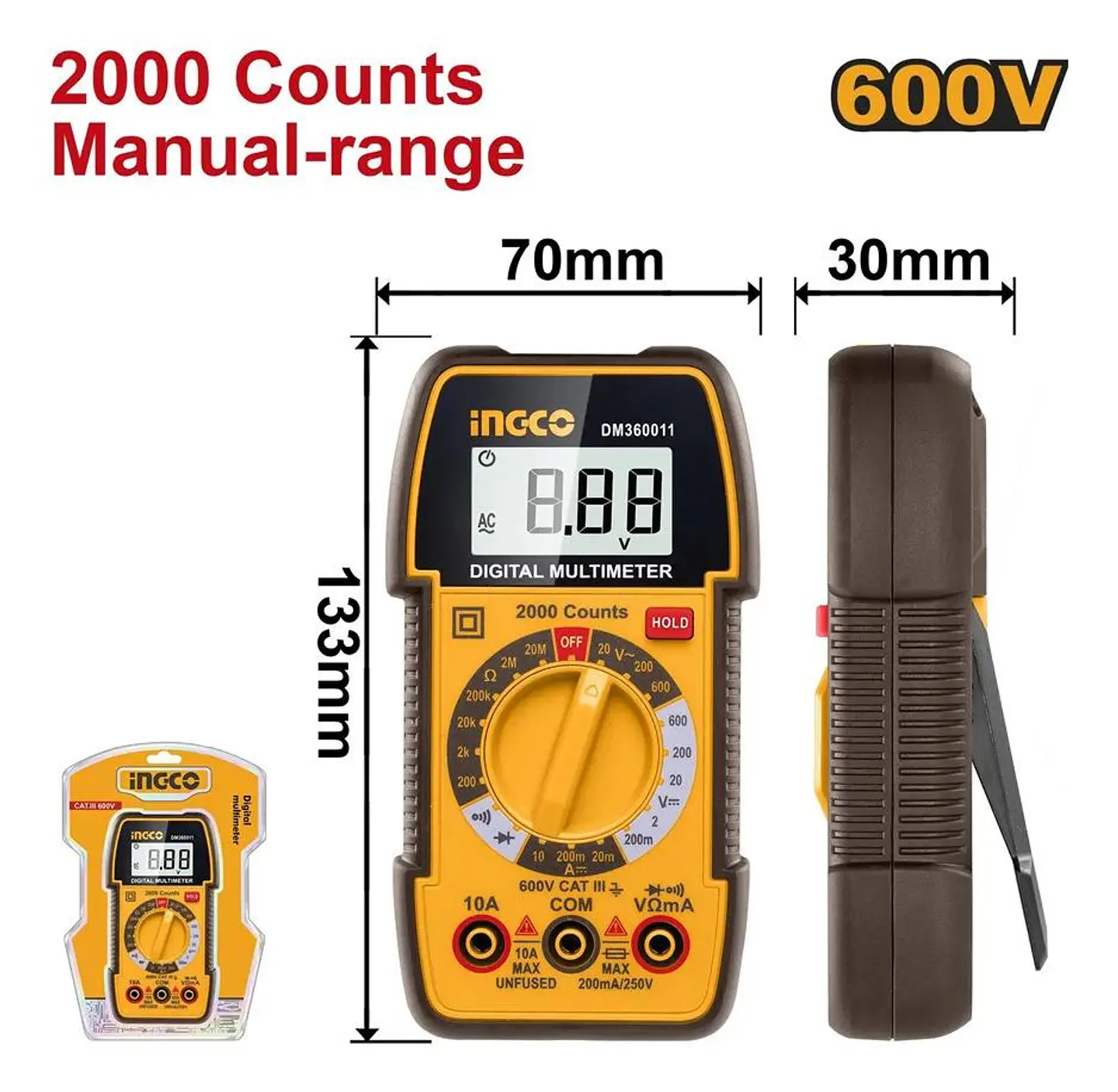 Multimetro Tester Digital Industrial 2000 Cuentas 600v Ingco 10