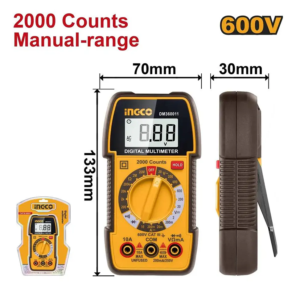 Multimetro Tester Digital Industrial 2000 Cuentas 600v Ingco 10