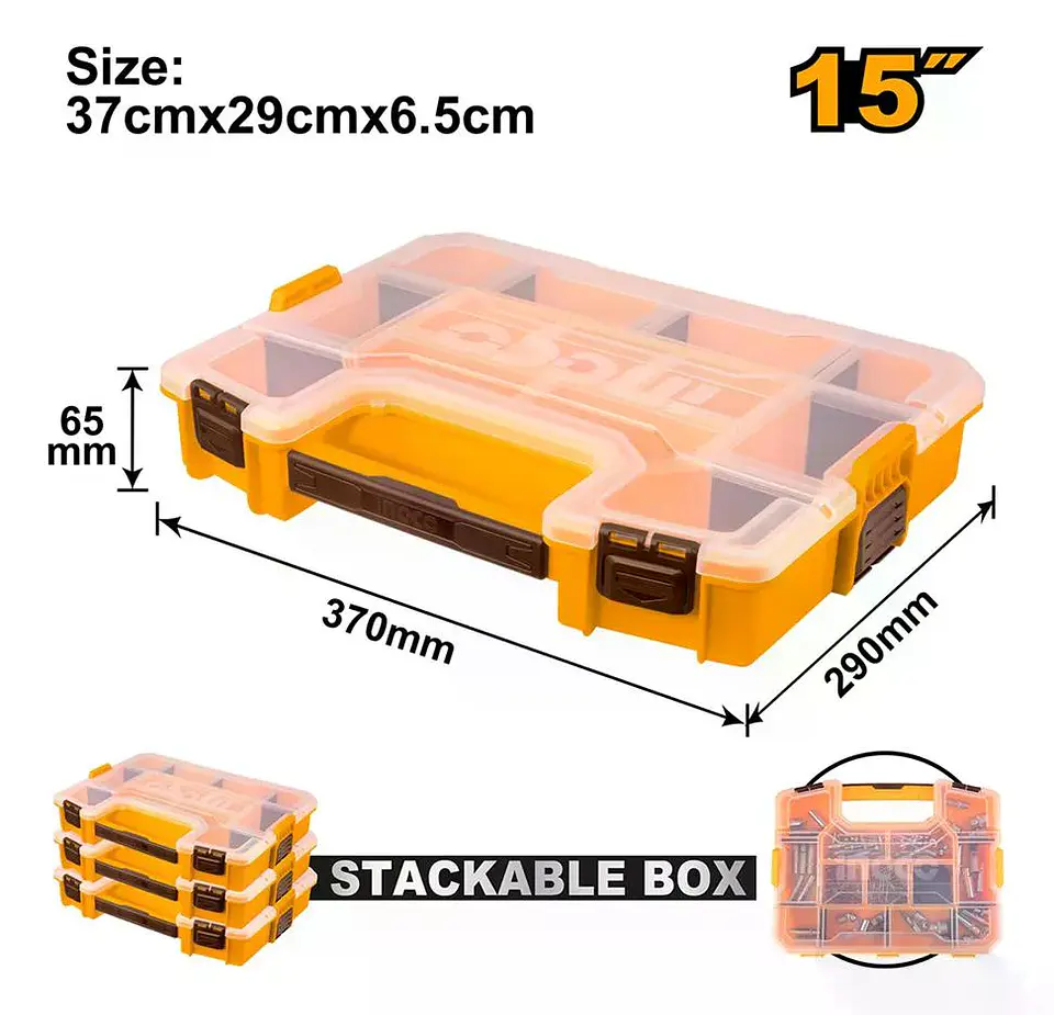 Organizador Plástico Con Divisiones 37cm 15pul Ingco Pbx1511 Naranja 2