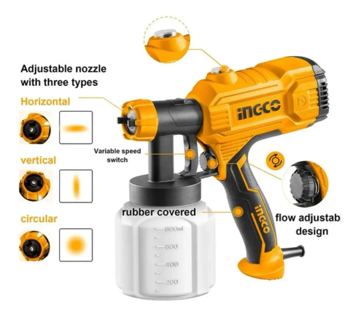 Pistola Para Pintar Eléctrica Ingco 450 W Industrial + Acces Naranja/negro 3