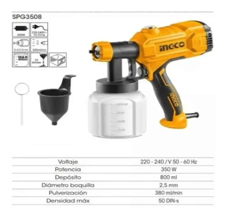 Pistola Para Pintar Eléctrica Ingco 450 W Industrial + Acces Naranja/negro 6