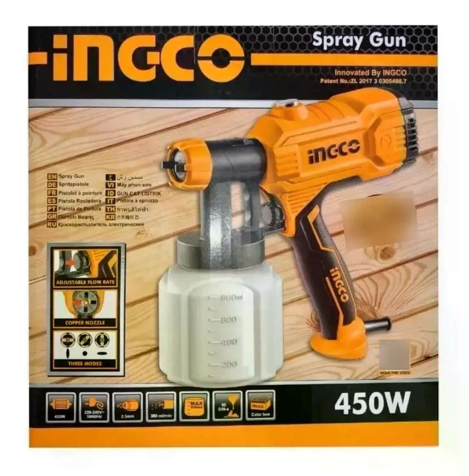 Pistola Para Pintar Eléctrica Ingco 450 W Industrial + Acces Naranja/negro 7