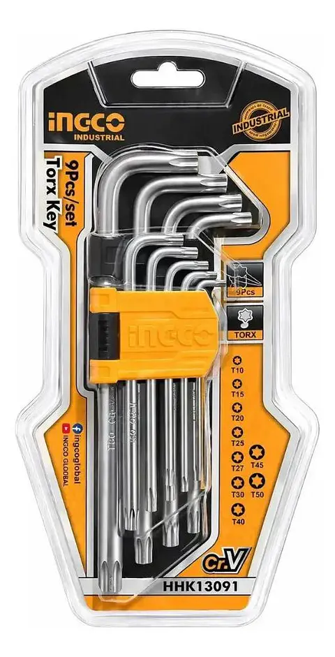 Set 9 Piezas Llaves Torx Llaves De Apriete T10 - T50 Ingco Plateado