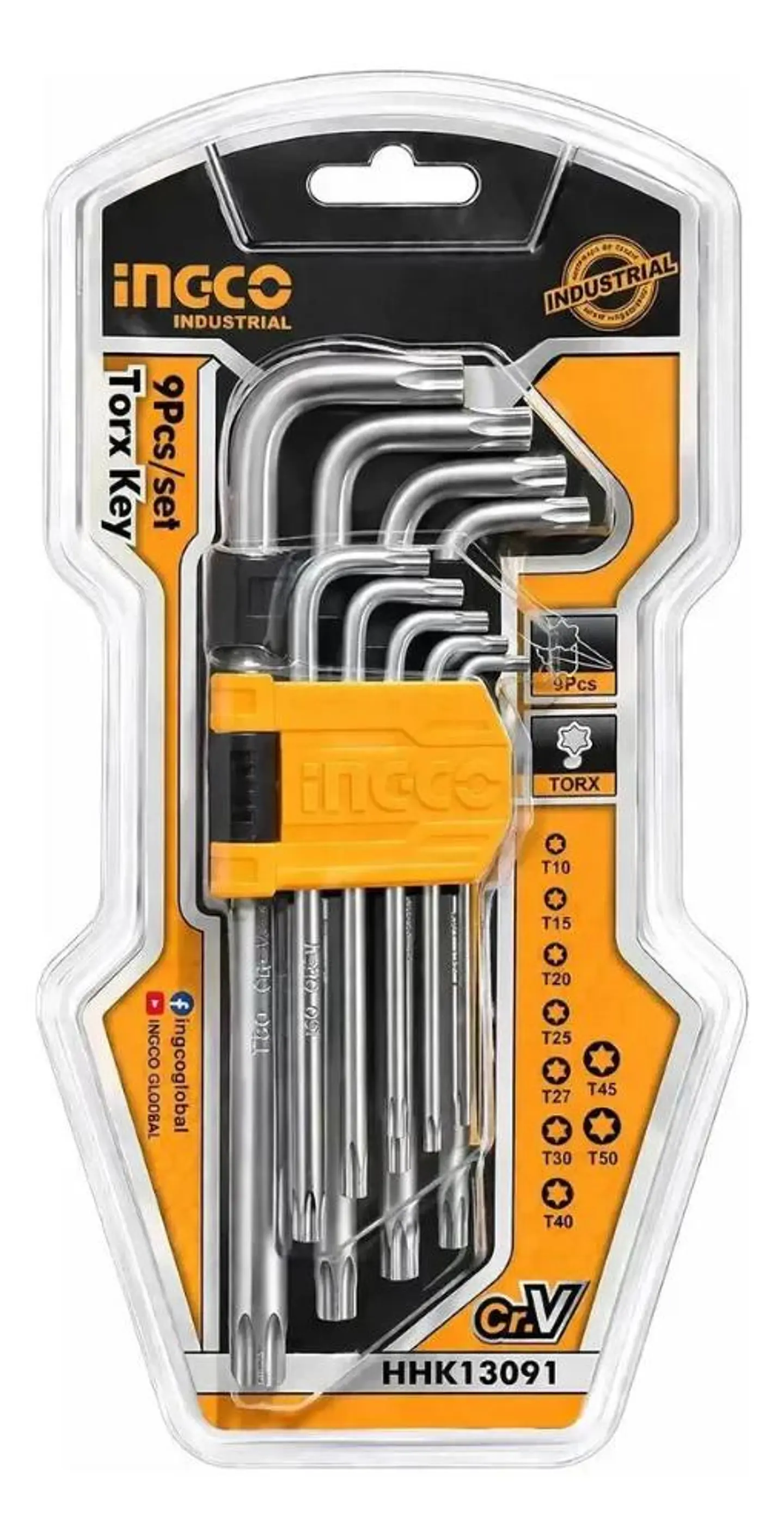 Set 9 Piezas Llaves Torx Llaves De Apriete T10 - T50 Ingco Plateado 1