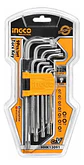 Set 9 Piezas Llaves Torx Llaves De Apriete T10 - T50 Ingco Plateado - Miniatura 1