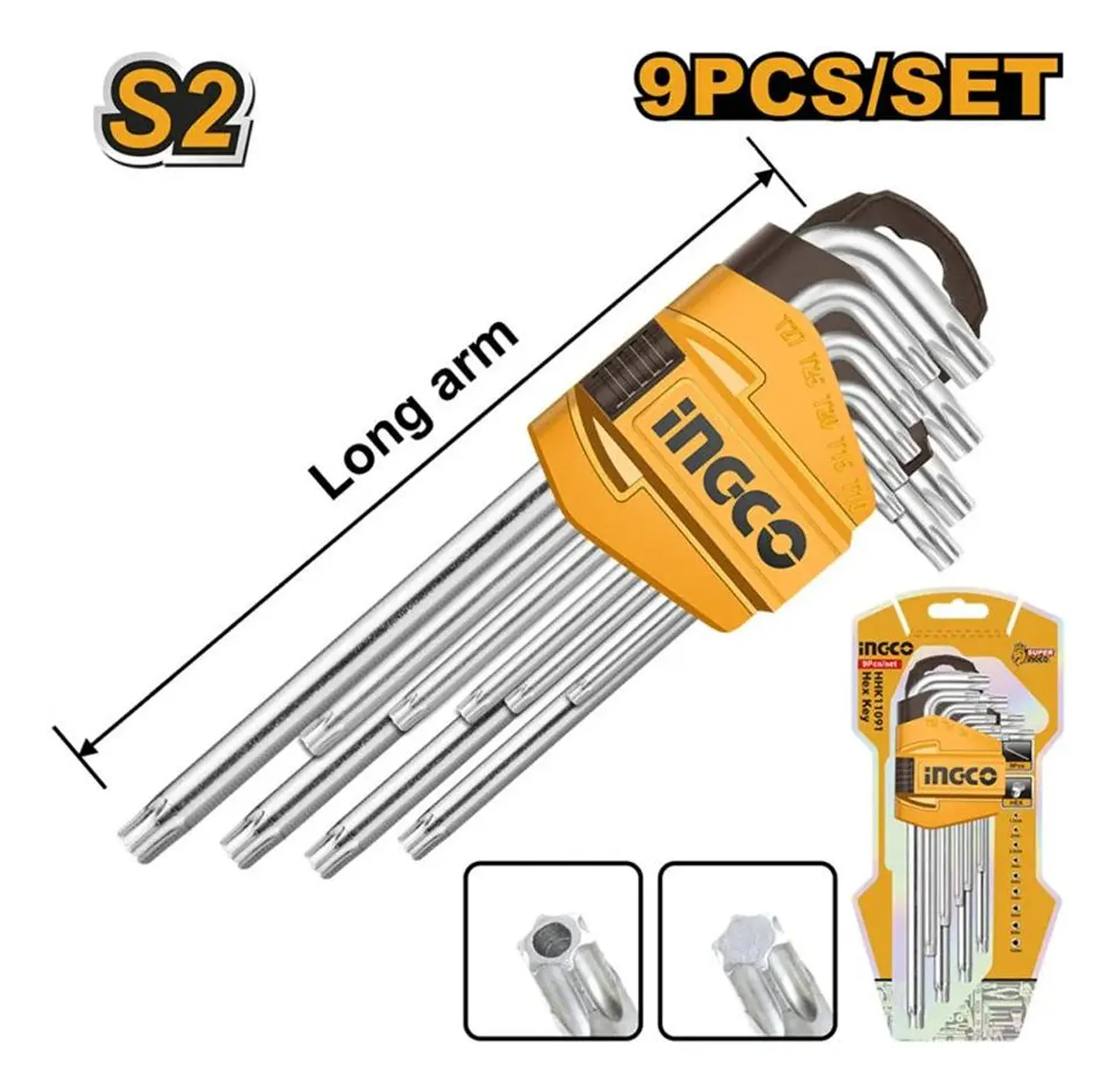 Set 9 Piezas Llaves Torx Llaves De Apriete T10 - T50 Ingco Plateado 5