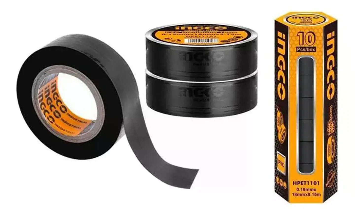 Set Cinta Aisladora Pvc 10 Piezas Negra 18mm X 9.5mt Ingco Negro Liso 1