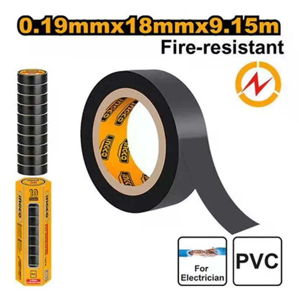 Set Cinta Aisladora Pvc 10 Piezas Negra 18mm X 9.5mt Ingco Negro Liso 2