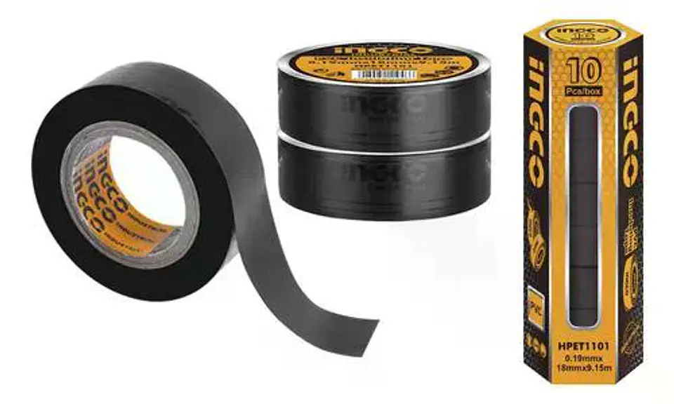 Set Cinta Aisladora Pvc 10 Piezas Negra 18mm X 9.5mt Ingco Negro Liso 3