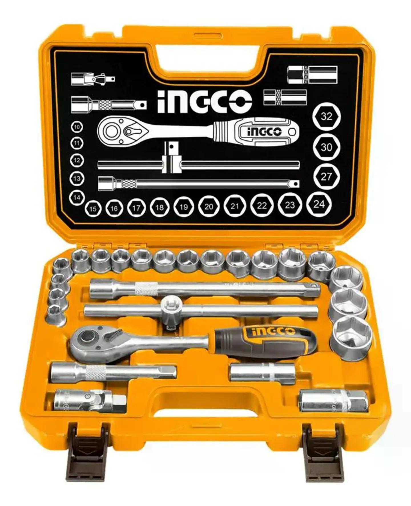 Set Dados Y Matraca Chicharra 25 Pzs 1/2 45t Ingco Hkts12251 Amarillo 3