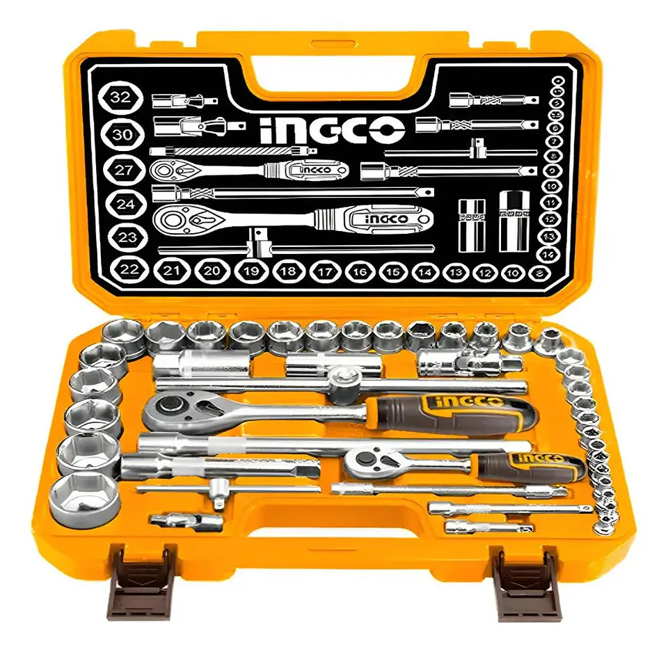 Set De Dados Y Matraca Chicharra 44 Pzs 1/2 - 1/4 PuLG Ingco Naranja 1