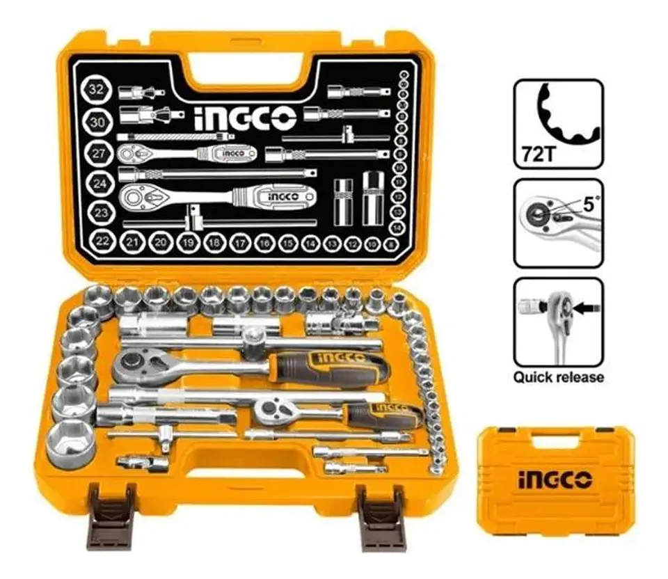 Set De Dados Y Matraca Chicharra 44 Pzs 1/2 - 1/4 PuLG Ingco Naranja 2