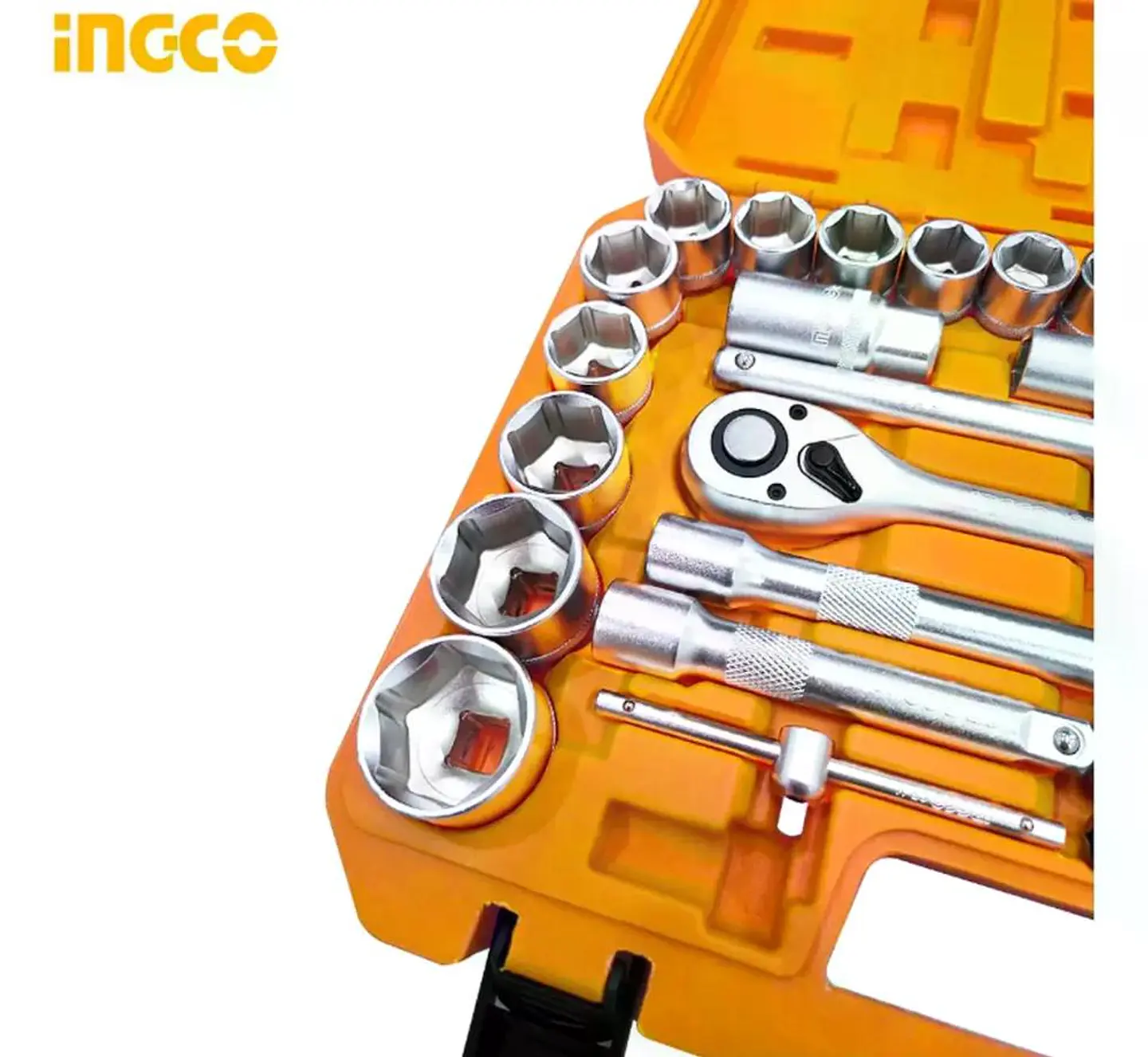 Set De Dados Y Matraca Chicharra 44 Pzs 1/2 - 1/4 PuLG Ingco Naranja 4