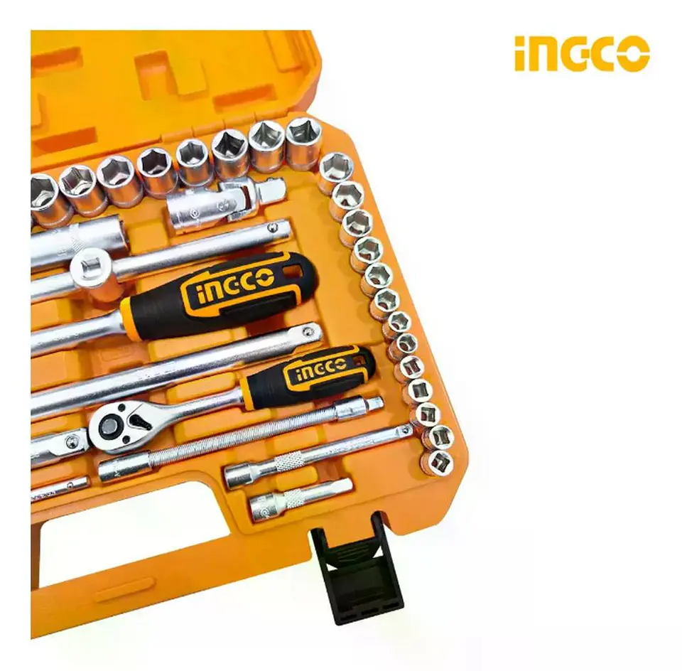 Set De Dados Y Matraca Chicharra 44 Pzs 1/2 - 1/4 PuLG Ingco Naranja 5