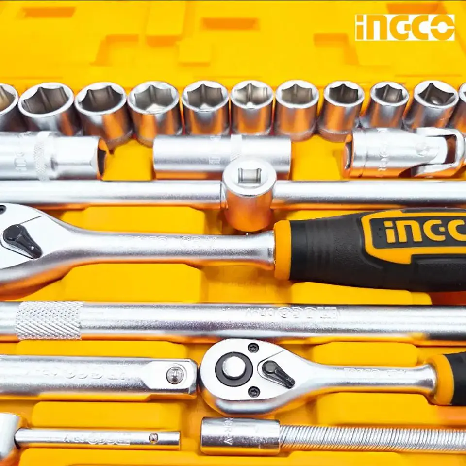 Set De Dados Y Matraca Chicharra 44 Pzs 1/2 - 1/4 PuLG Ingco Naranja 6