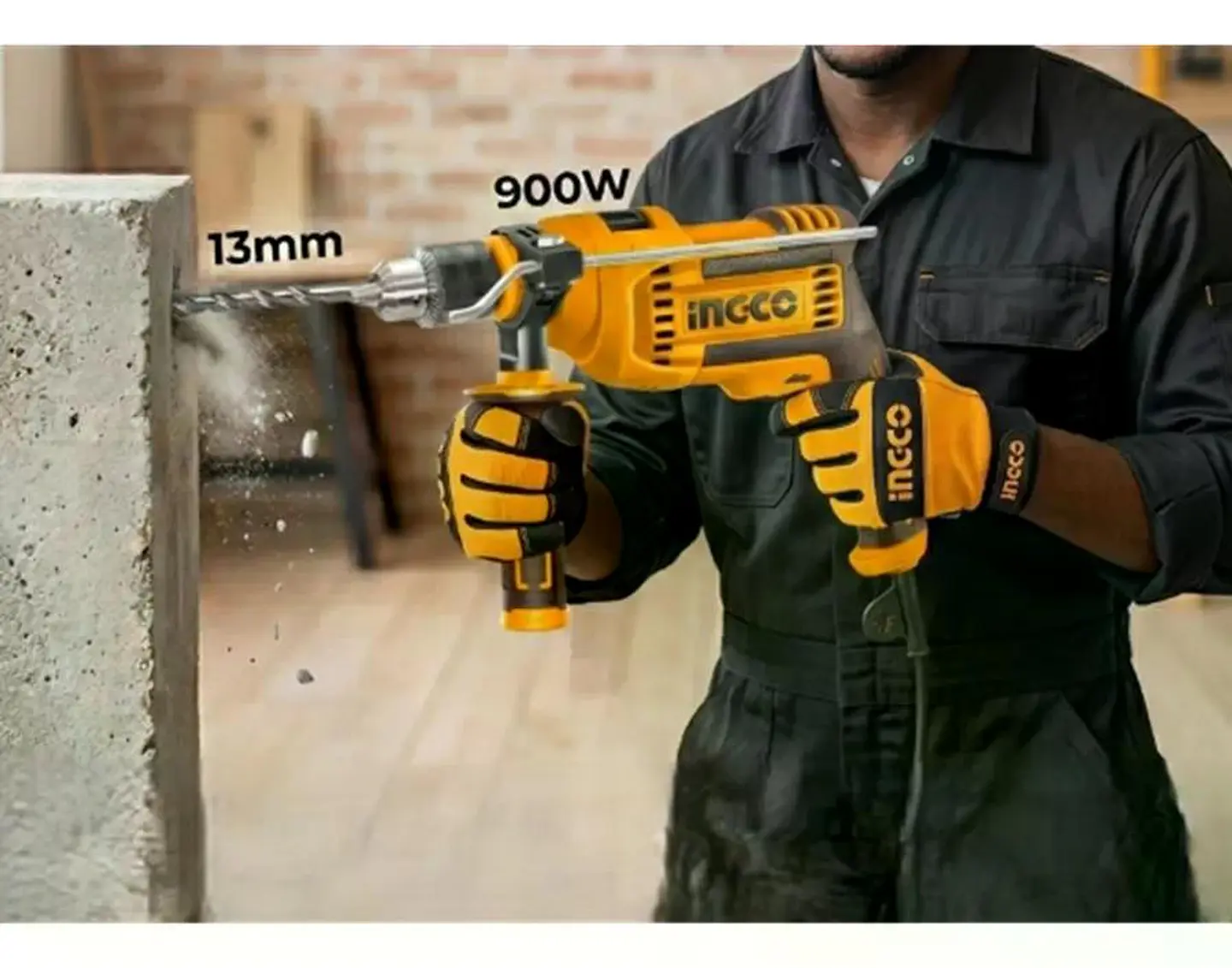 Taladro Percutor 900w 13mm Velocidad 2800rpm Ingco Id9008 Naranja 4