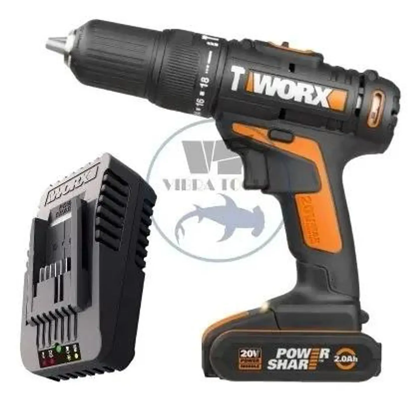 Taladro Percutor Inalámbrico Worx 13 Mm 20v + Bat + Cargador Negro 50/60 Hz 2