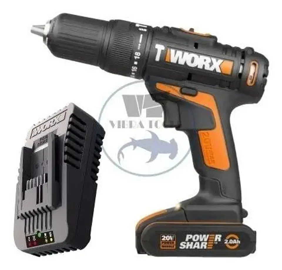 Taladro Percutor Inalámbrico Worx 13 Mm 20v + Bat + Cargador Negro 50/60 Hz 2