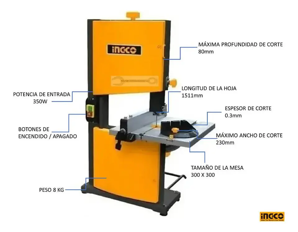 Sierra De Banda Industrial Sin Fin 350w Ingco Bas3502 Amarillo 50 Hz 5