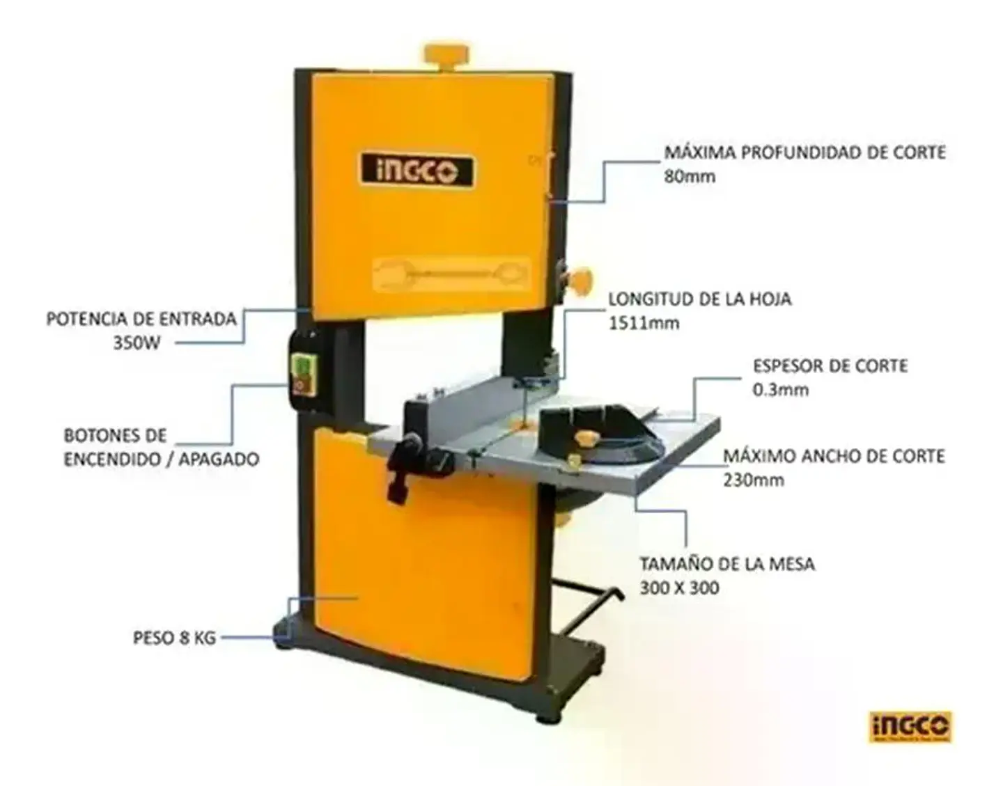 Sierra De Banda Industrial Sin Fin 350w Ingco Bas3502 Amarillo 50 Hz 8