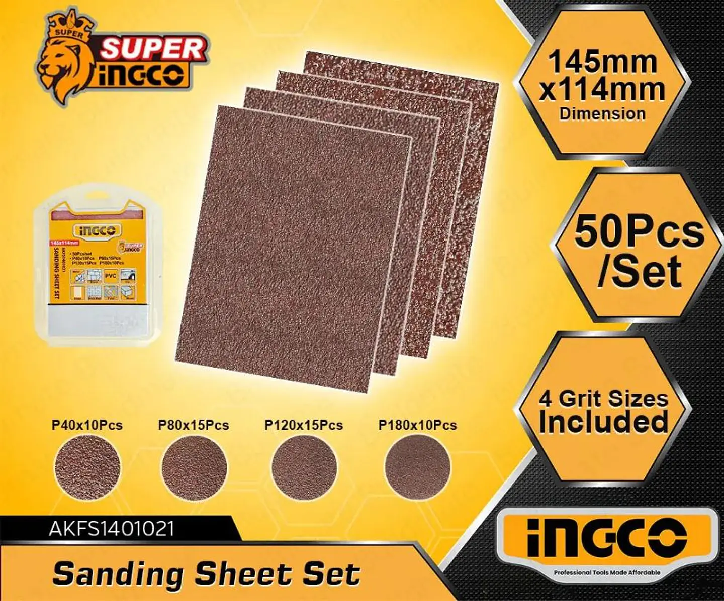 50 Lijas P40 P80 P120 P180 Ingco 145x114 Mm Akfs1401021 80 80 2