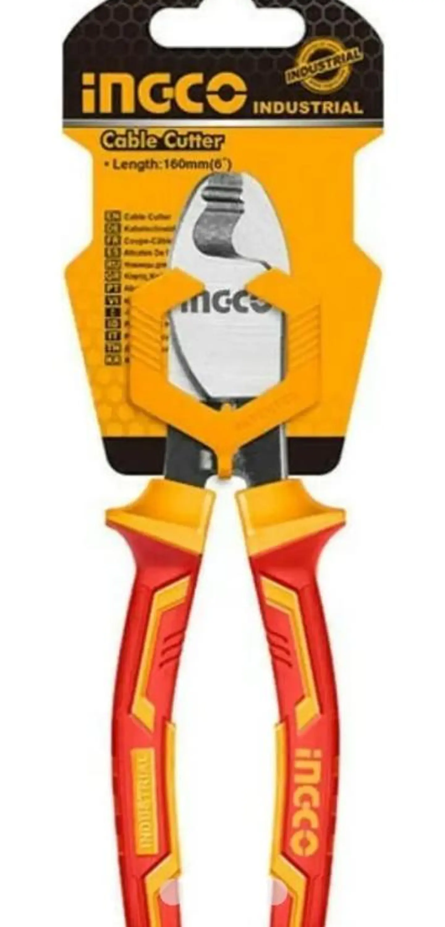 Alicate Corta Cables Aislado 6 Pulgadas Ingco Industrial  Amarillo Y Rojo 1