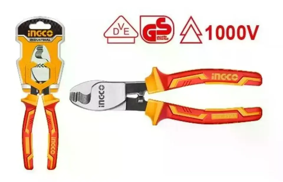 Alicate Corta Cables Aislado 6 Pulgadas Ingco Industrial  Amarillo Y Rojo 4