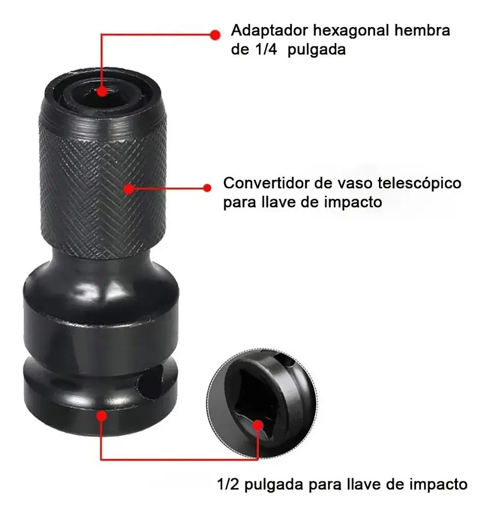 Adaptador De Impacto 1/2 Pulgada Punta Hexagonal 1/4 Torden 2