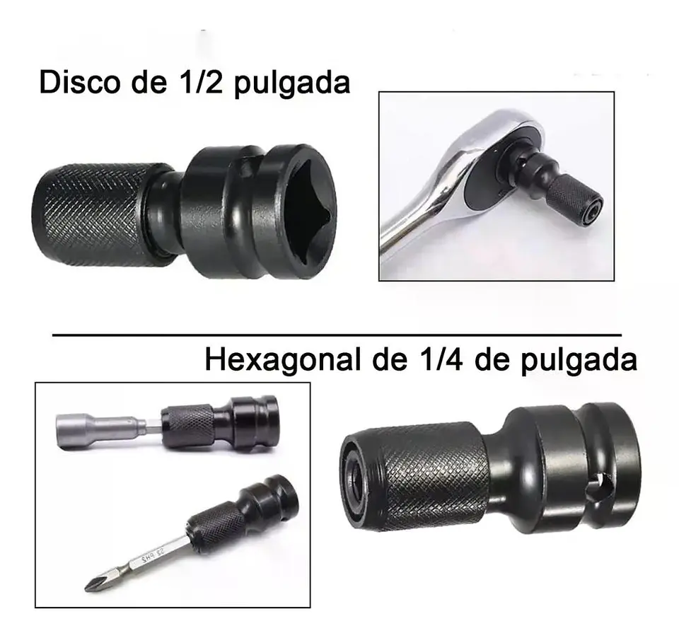 Adaptador De Impacto 1/2 Pulgada Punta Hexagonal 1/4 Torden 8