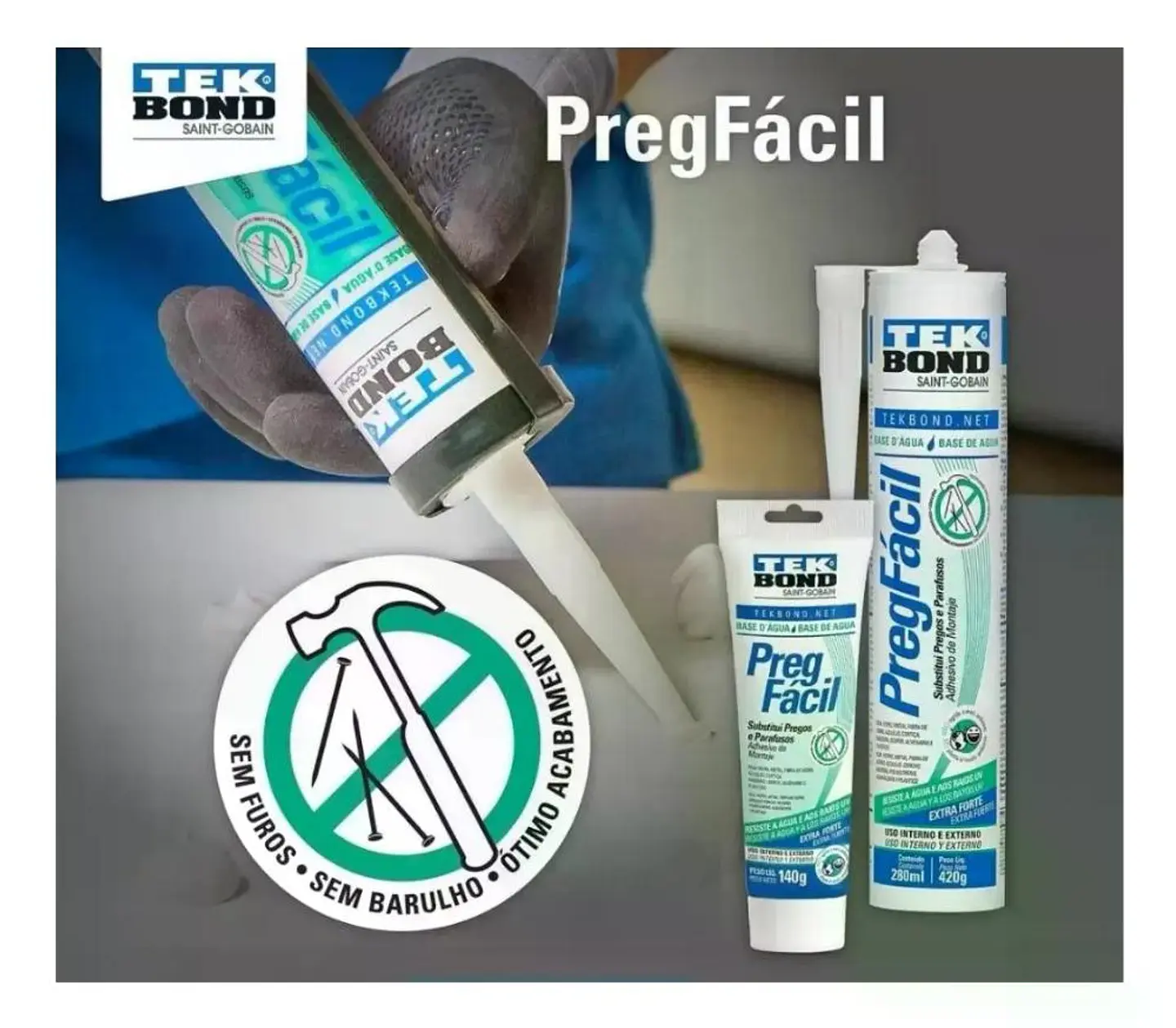 Adhesivo De Montaje Sin Clavos Pega Facil 140g Tekbond Tubo Blanco 6