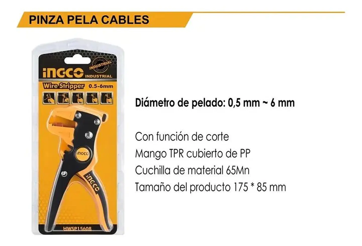 Alicate Pela Cable Industrial 160 Mm / 6 Ingco Hwsp15608 8