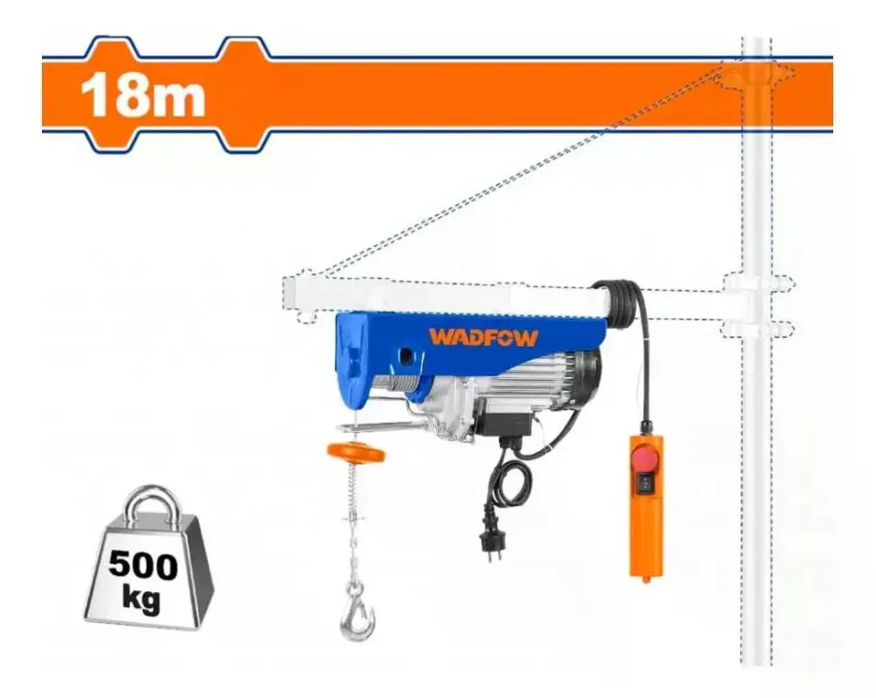 Aparejo Electrico 250-500kg 9mt 18mt Wadfow Weth1a01 Tecle Naranja Y Azul 0 2