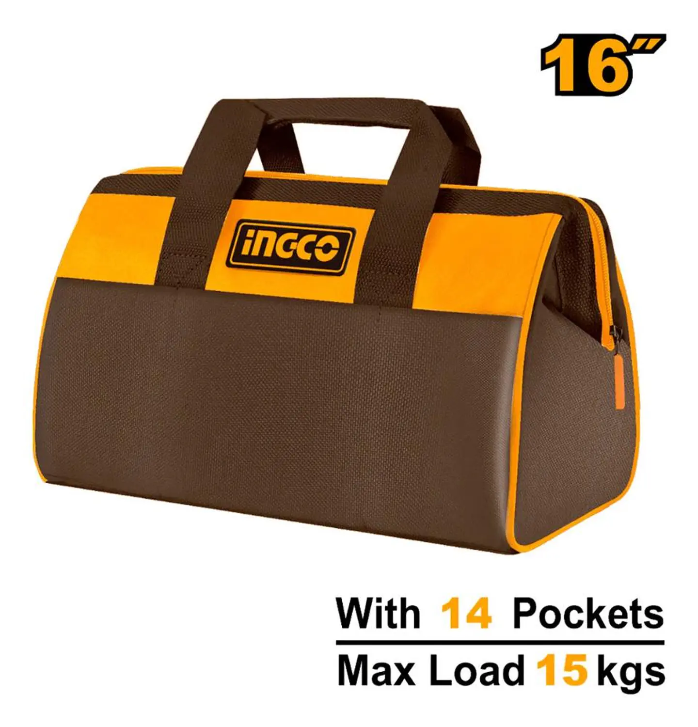 Bolso De Herramientas Ingco 14 Bolsillos 16 Pulgadas 15 Kg  Marrón Oscuro 4