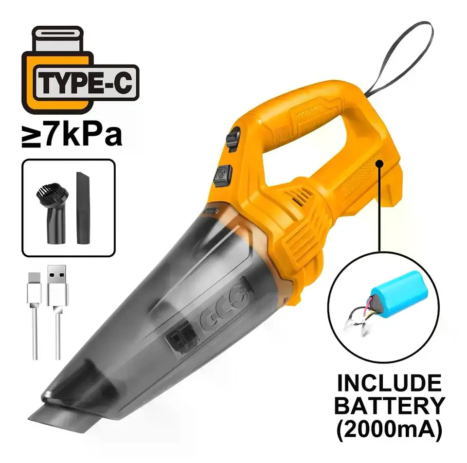 Aspiradora Inalambrica Ingco Con Cable Cargador Tipo C 0.5lts Cvli2026 Naranja Claro Naranja 2
