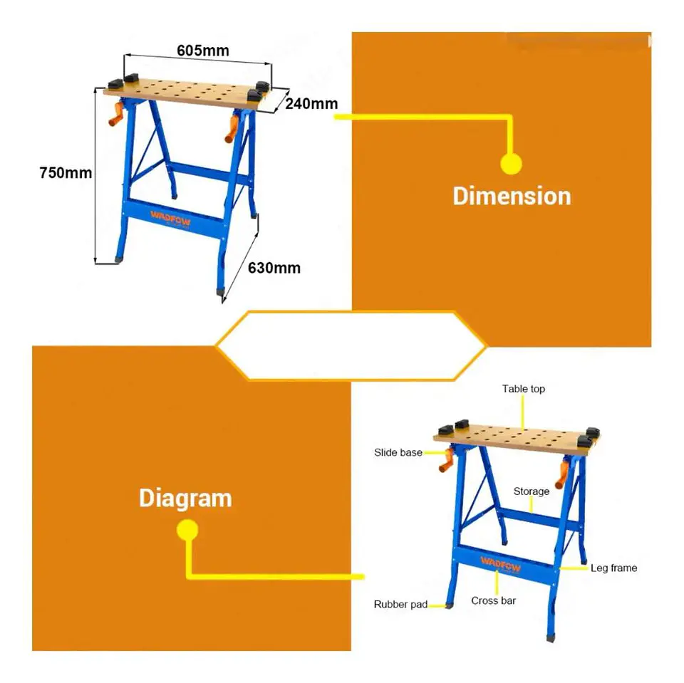 Banco De Trabajo Plegable Wadfow 100 Kg 60x63x75 Cm Wwe1525 Azul 5