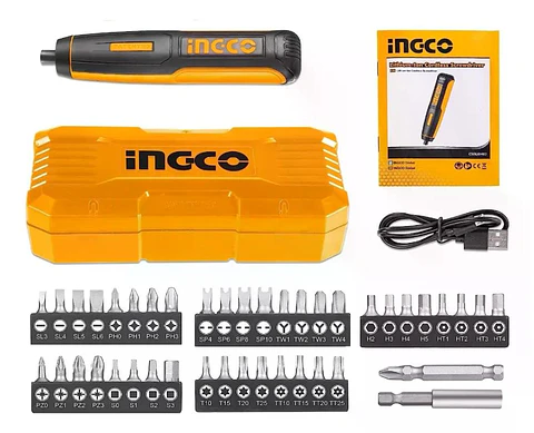 Atornillador De Precisión Ingco 4v + 42 Piezas + Caja Transp