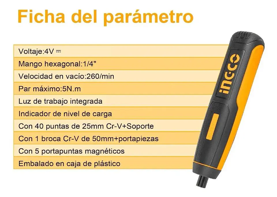 Atornillador De Precisión Ingco 4v + 42 Piezas + Caja Transp 7