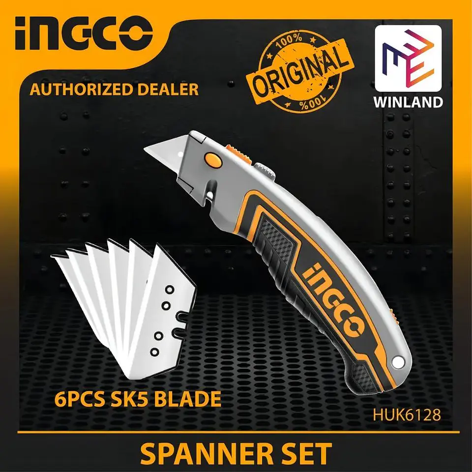 Cuchillo Cartonero Retráctil Ingco + 6 Repuestos Sk5 5