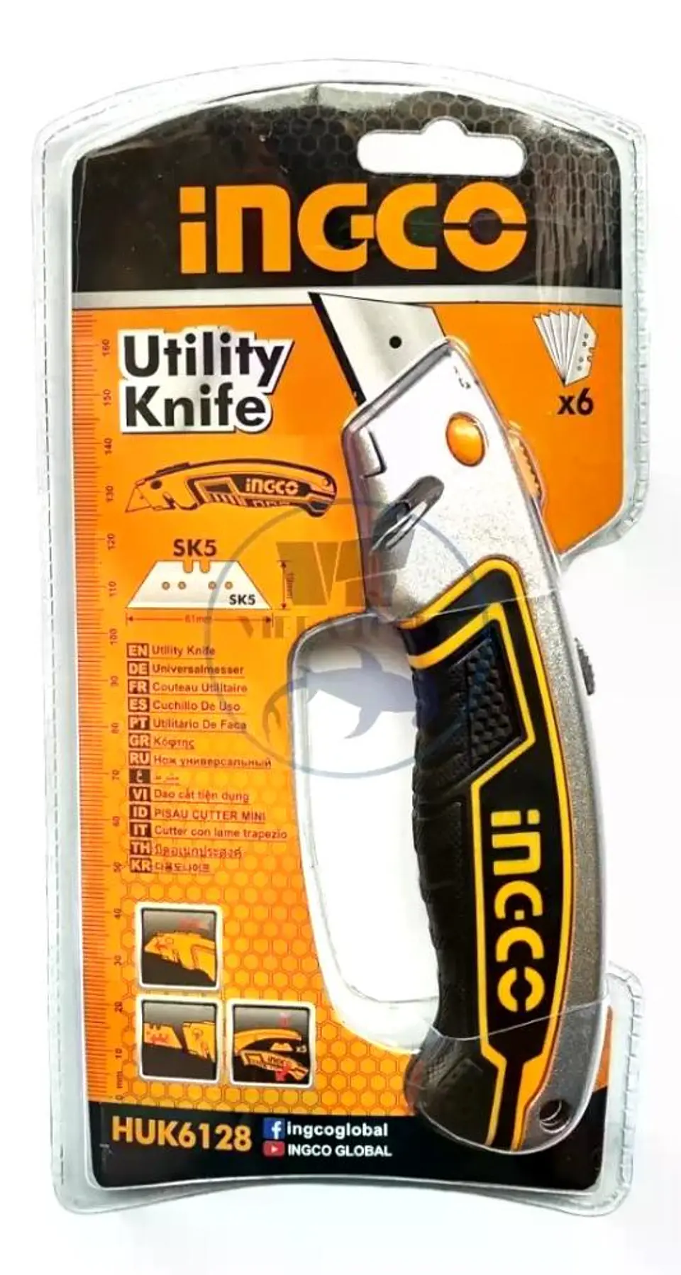 Cuchillo Cartonero Retráctil Ingco + 6 Repuestos Sk5 6