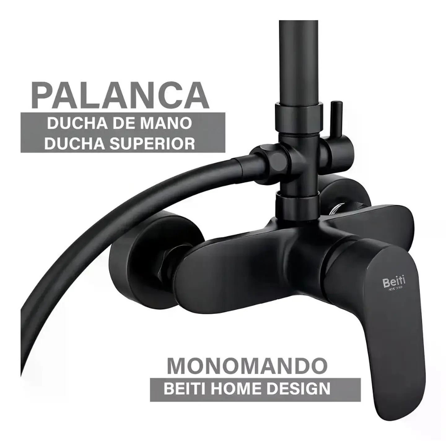Columna Ducha Negra Con Plato Mango Monomando Notte Taumm 4