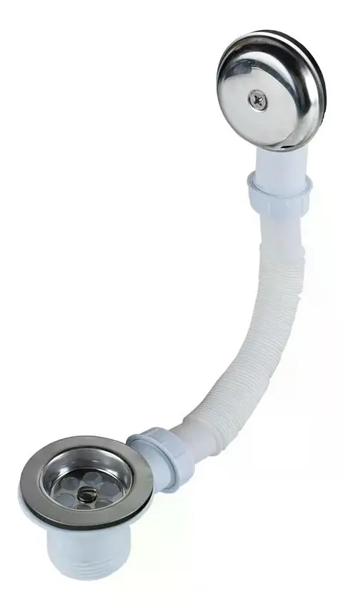 Desagüe Para Tina 1 1/2 PuLG Con Tubo Y Campana De Rebalse Plateado